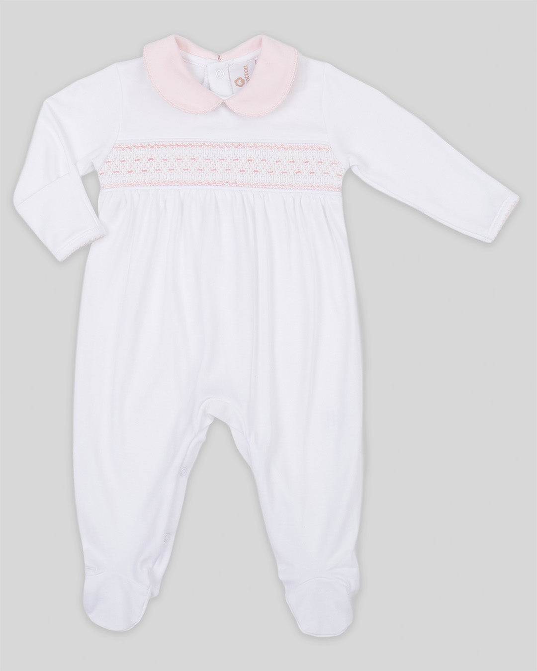 Footie Daphne Baby Girl Pima Cotton Hand Smocked - White/Pink