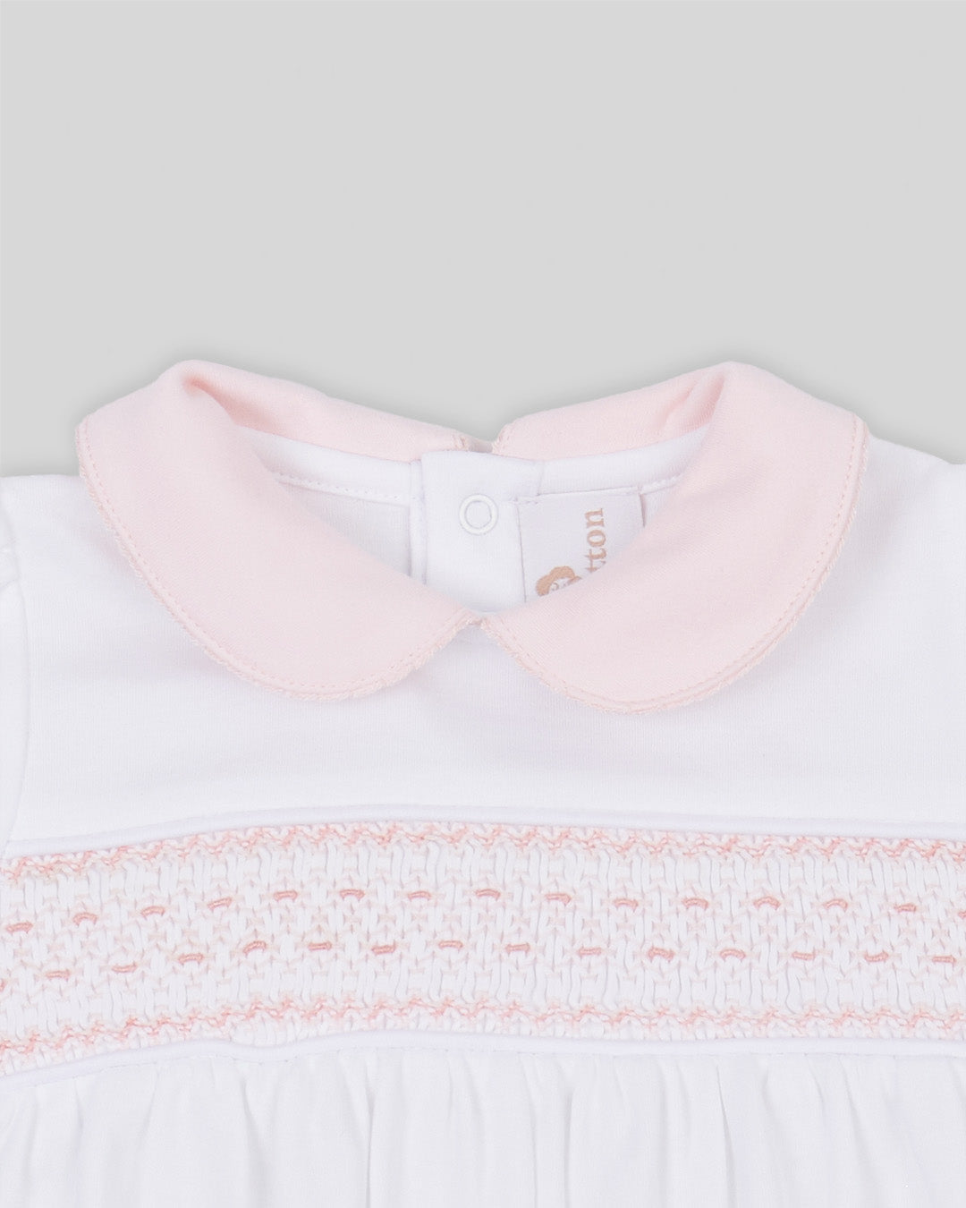Footie Daphne Baby Girl Pima Cotton Hand Smocked - White/Pink