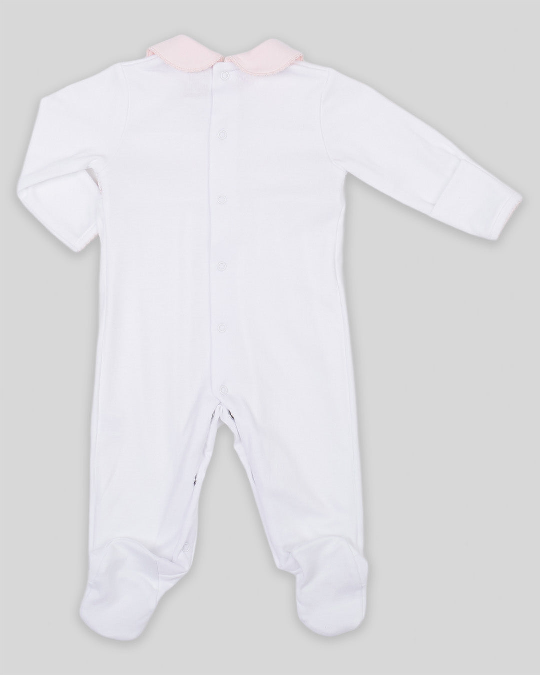 Footie Emmy Baby Girl Pima Cotton Hand Smocked - White/Pink