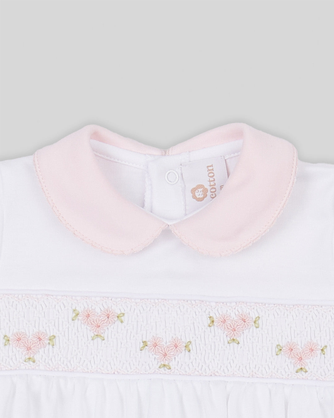 Footie Zuz Baby Girl Pima Cotton Hand Smocked - White/Pink