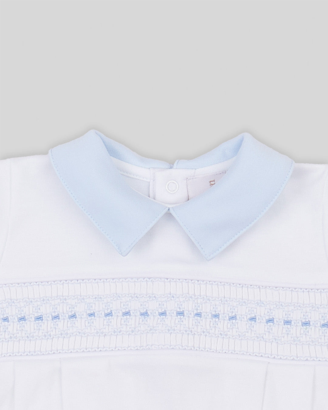 Footie Renzi Baby Boy Pima Cotton Hand Smocked - White/Blue