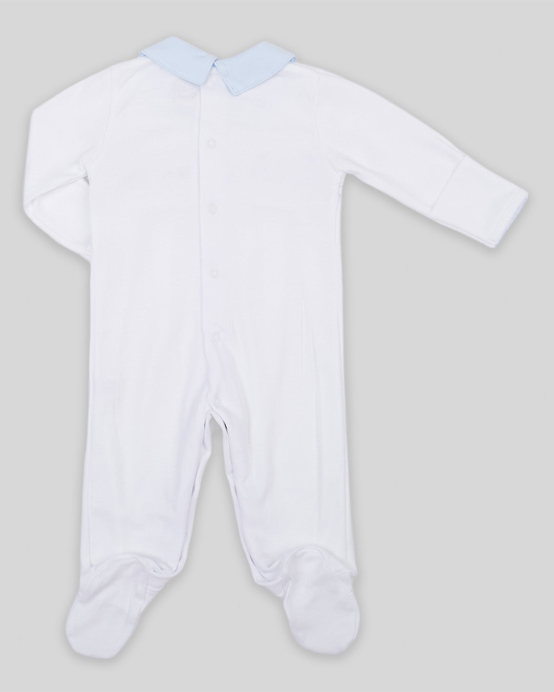 Footie Joy Baby Boy Pima Cotton Hand Smocked - White/Blue