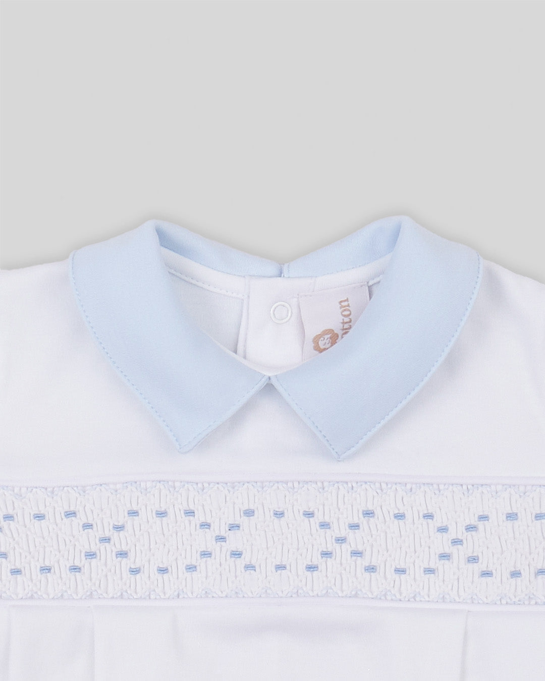 Footie Joy Baby Boy Pima Cotton Hand Smocked - White/Blue