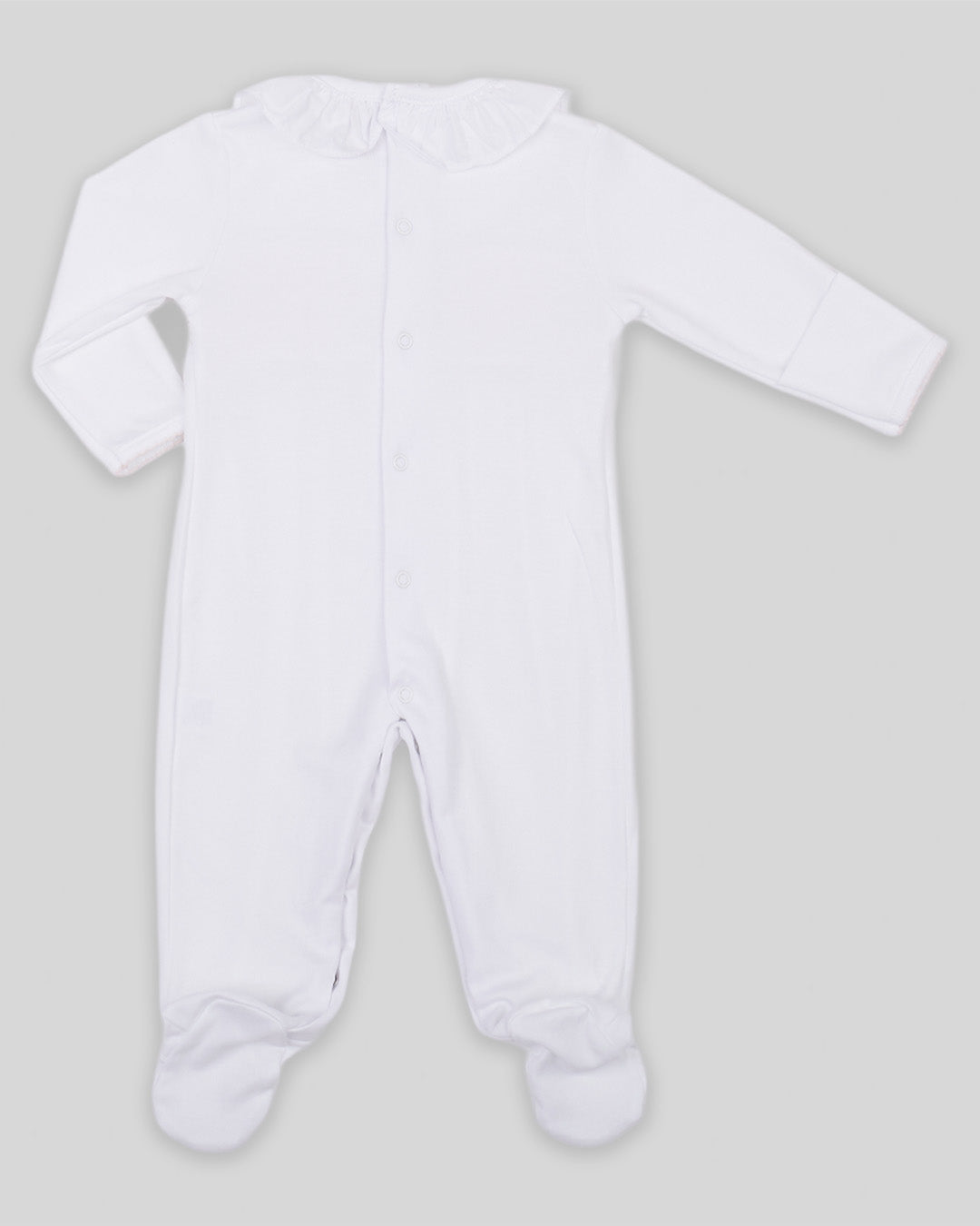 Footie Alma Baby Girl Pima Cotton Hand Smocked - White/Pink