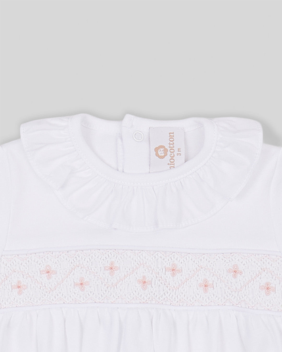 Footie Alma Baby Girl Pima Cotton Hand Smocked - White/Pink