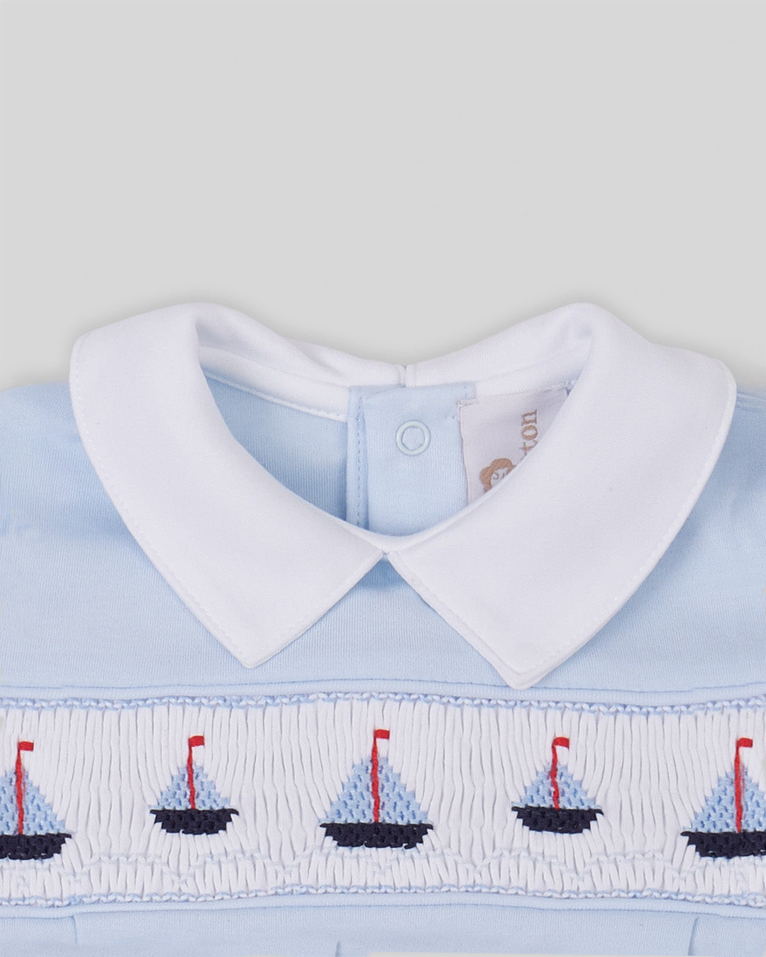 Footie Sailboat Baby Boy Pima Cotton Hand Smocked - Blue/Navy