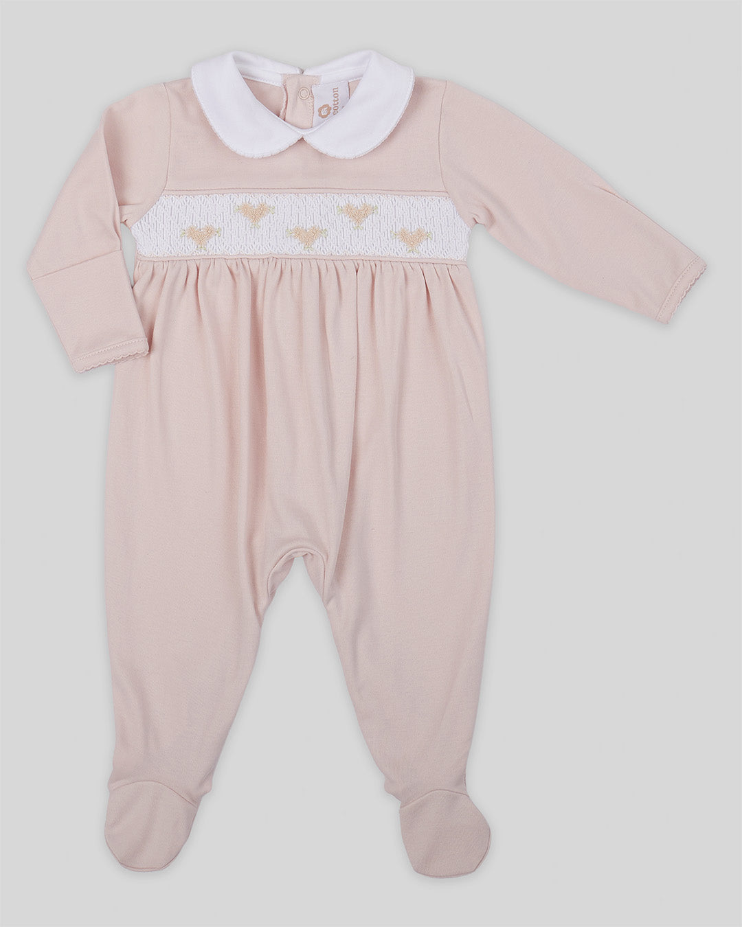 Footie Zuzzel Baby Girl Pima Cotton Hand Smocked - Nude