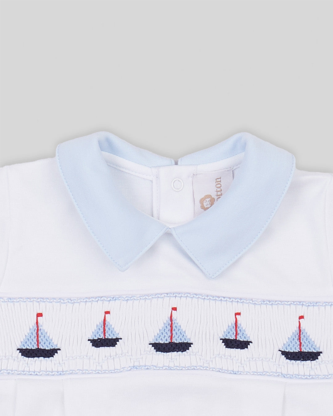Bubble Sailboat Baby Boy Pima Cotton Hand Smocked - White/Navy