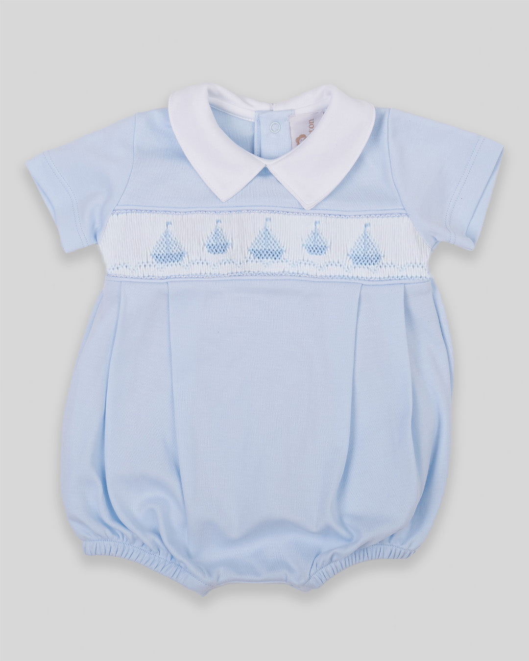 Bubble Sailboat Baby Boy Pima Cotton Hand Smocked - Blue
