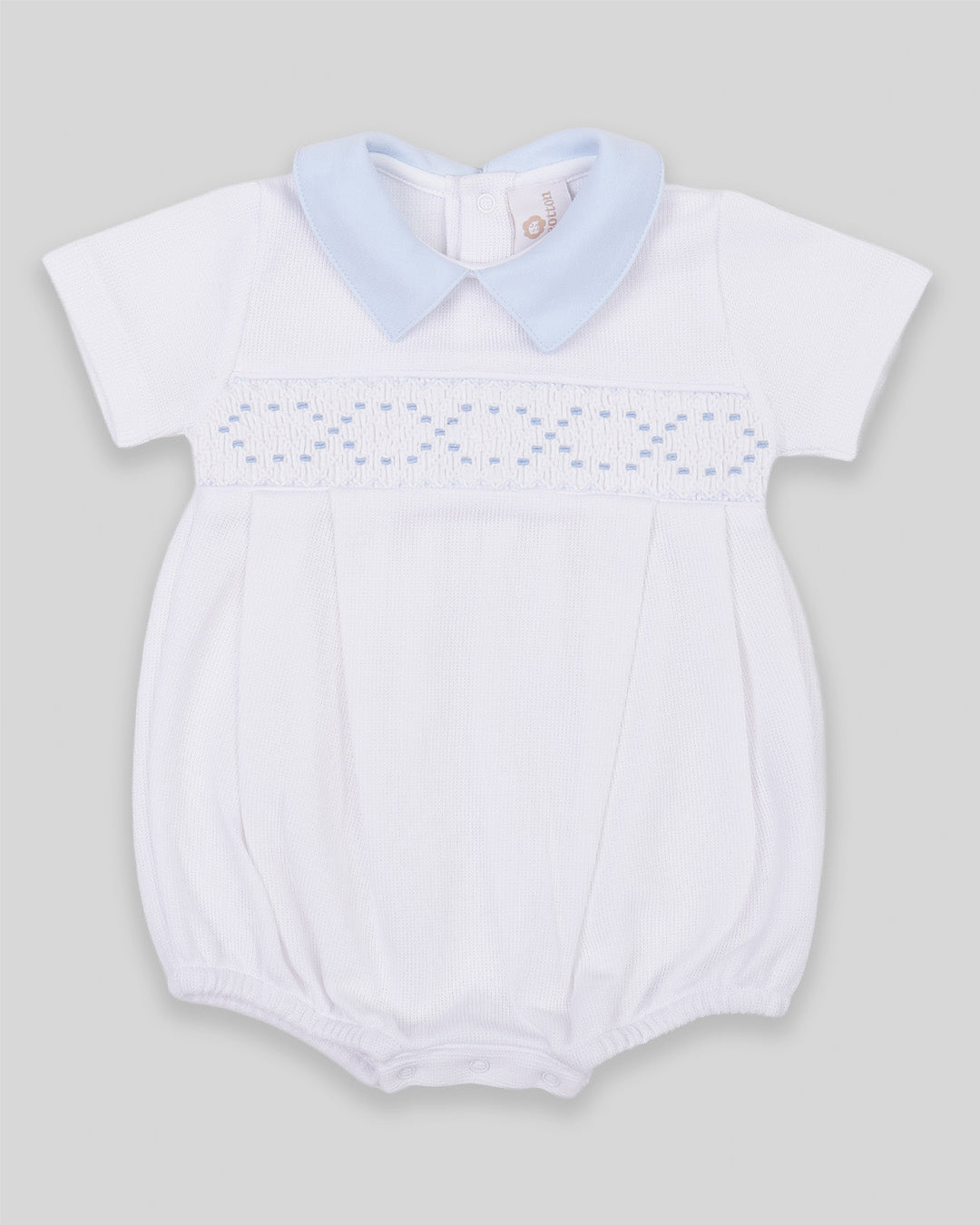 Bubble Joy Baby Boy Special Knit Pima Cotton Hand Smocked - White/Blue