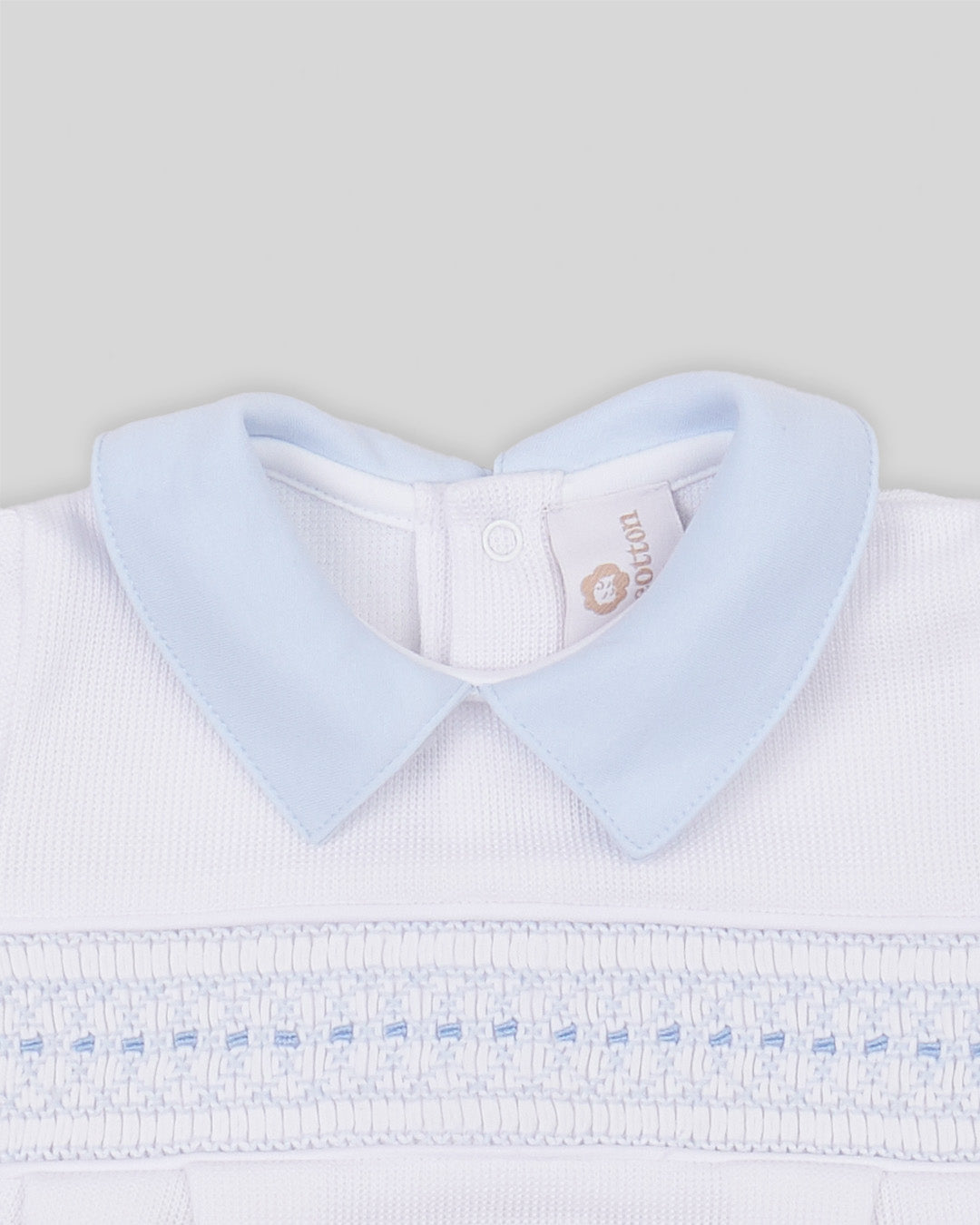 Bubble Renzi Baby Boy Special Knit Pima Cotton Hand Smocked - White/Blue