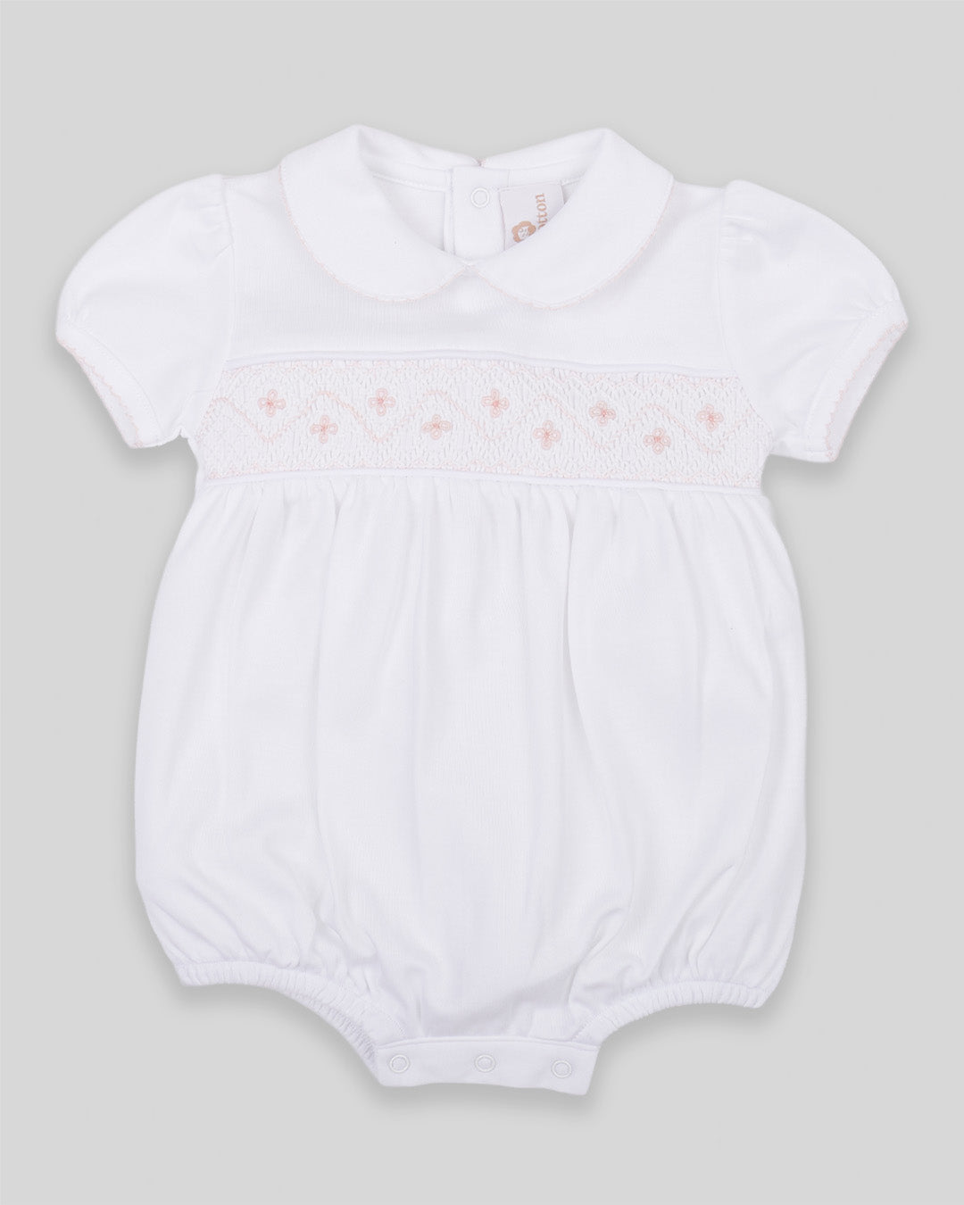 Bubble Agnes Baby Girl Pima Cotton Hand Smocked - White/Pink