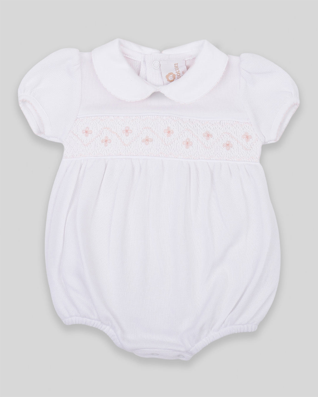 Bubble Agnes Baby Girl Special Knit Pima Cotton Hand Smocked - White/Pink