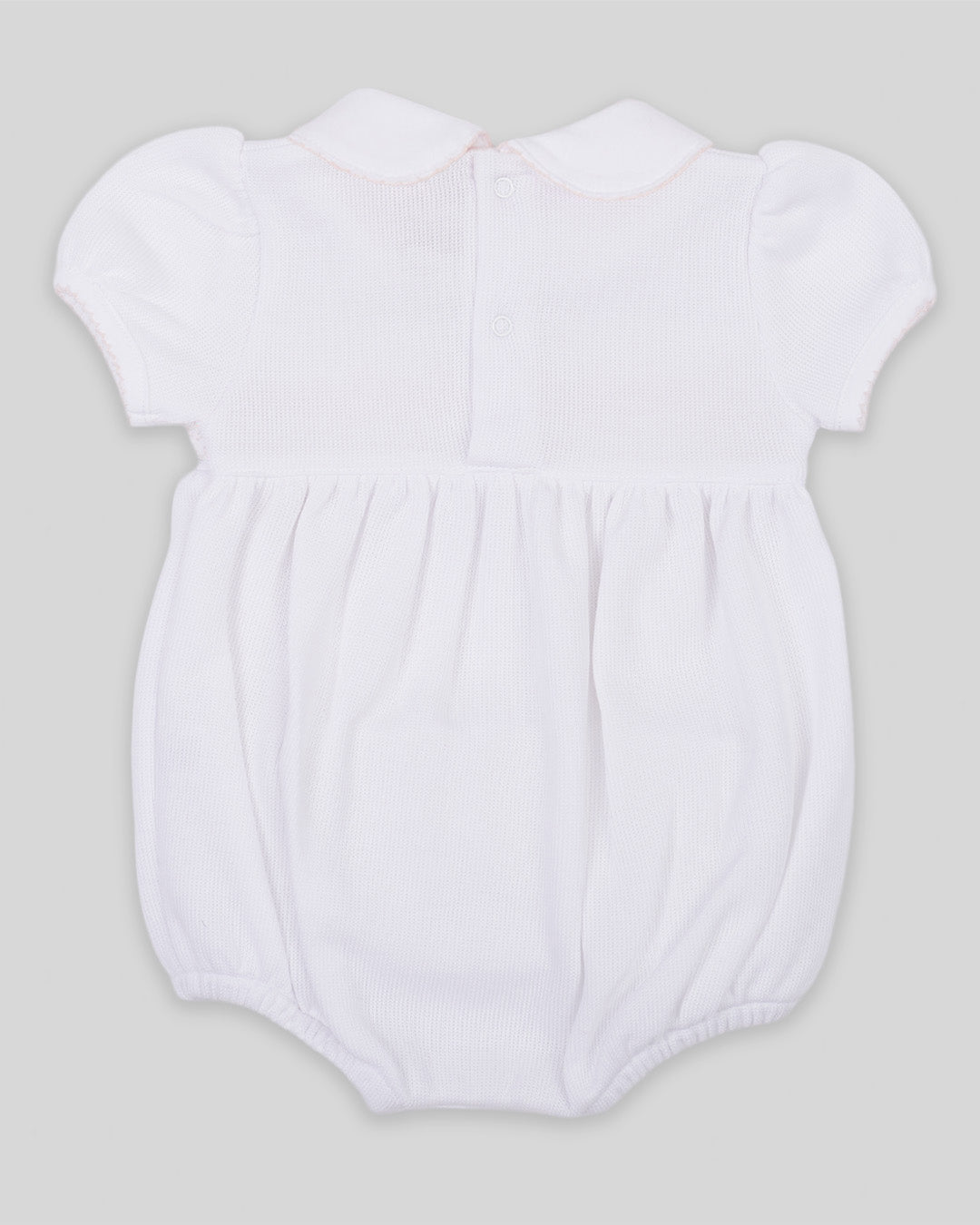 Bubble Agnes Baby Girl Special Knit Pima Cotton Hand Smocked - White/Pink