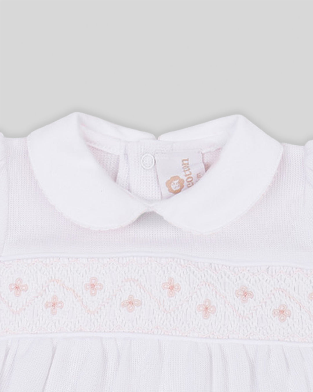 Bubble Agnes Baby Girl Special Knit Pima Cotton Hand Smocked - White/Pink