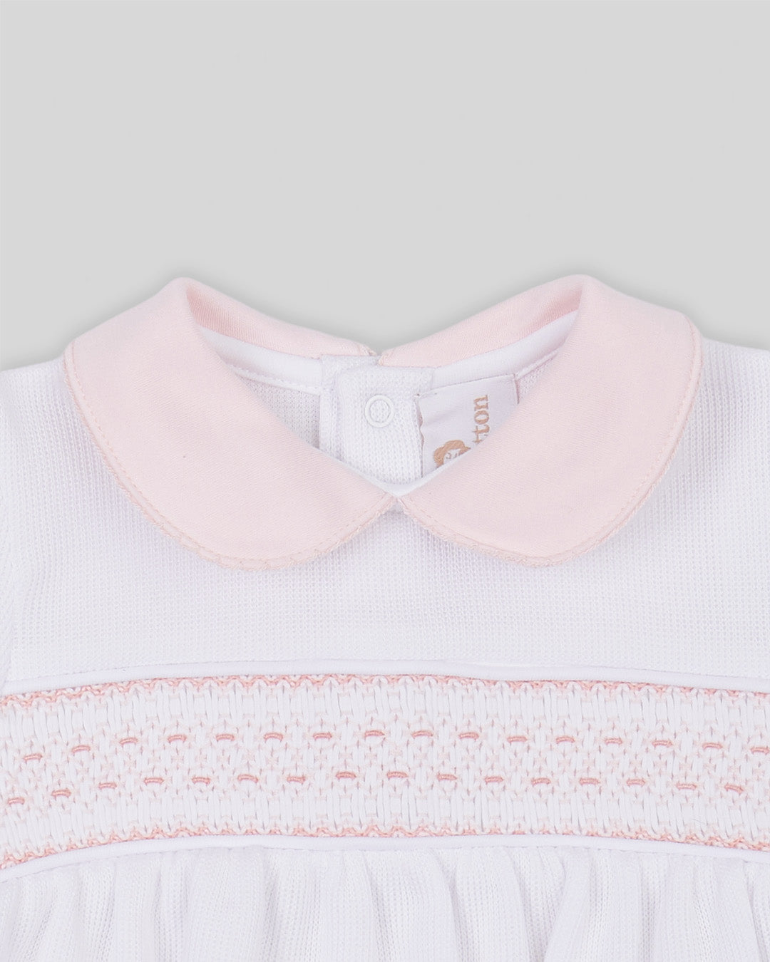 Bubble Daphne Baby Girl Special Knit Pima Cotton Hand Smocked - White/Pink