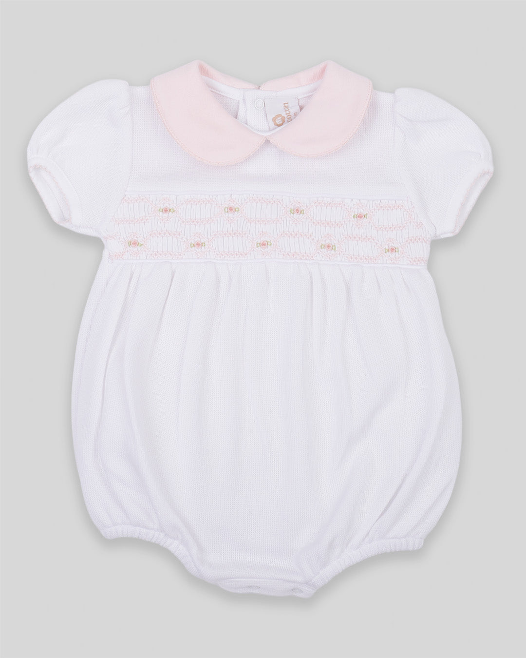 Bubble Emma Baby Girl Special Knit Pima Cotton Hand Smocked - White/Pink