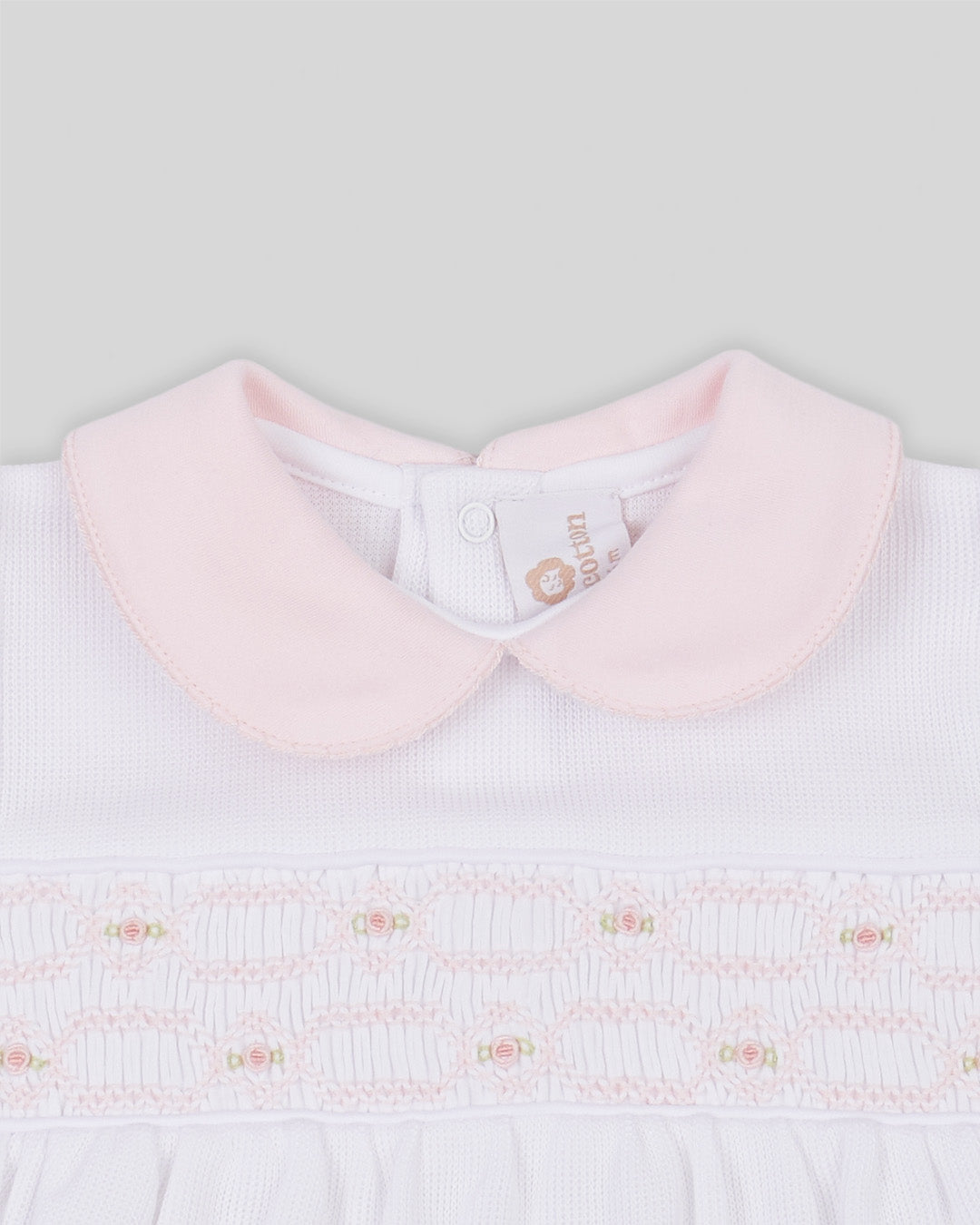 Bubble Emma Baby Girl Special Knit Pima Cotton Hand Smocked - White/Pink