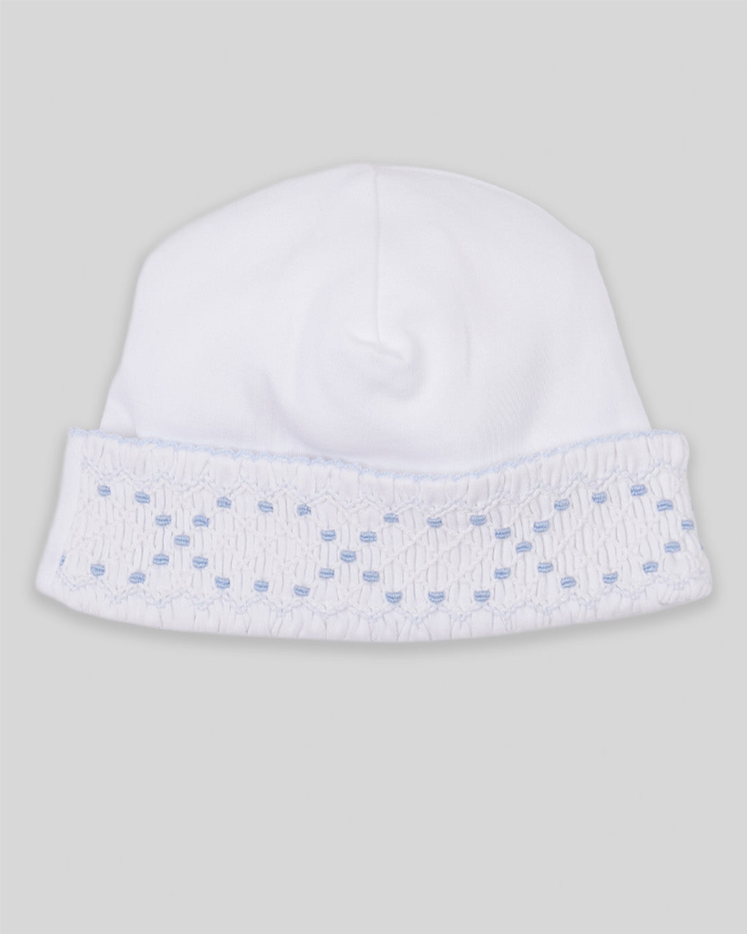 Hand Smocked Baby Boy Hat Joy Pima Cotton - White/Blue