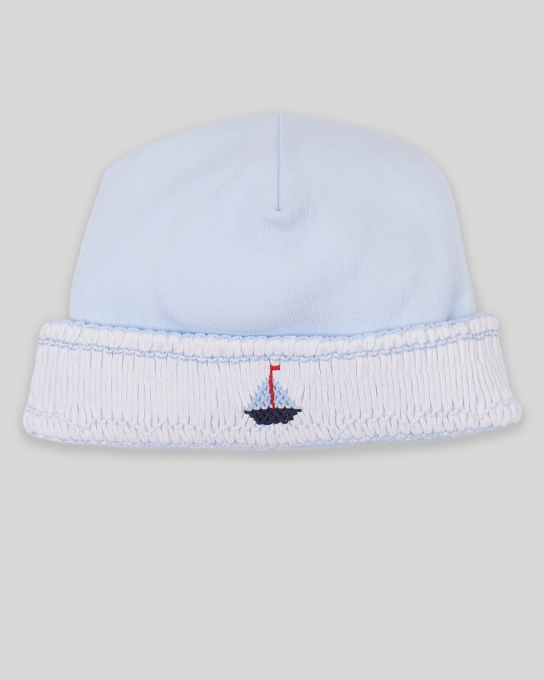 Hand Smocked Baby Boy Hat Sailboat Pima Cotton - Blue/Navy