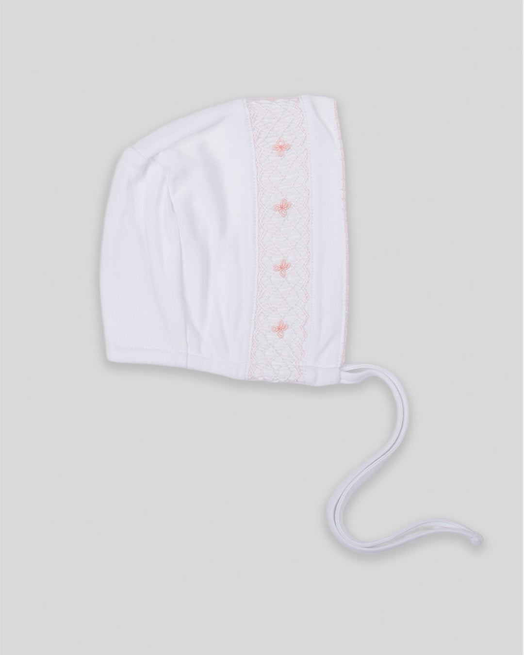 Hand Smocked Baby Girl Bonnet Alma Pima Cotton - White/Pink