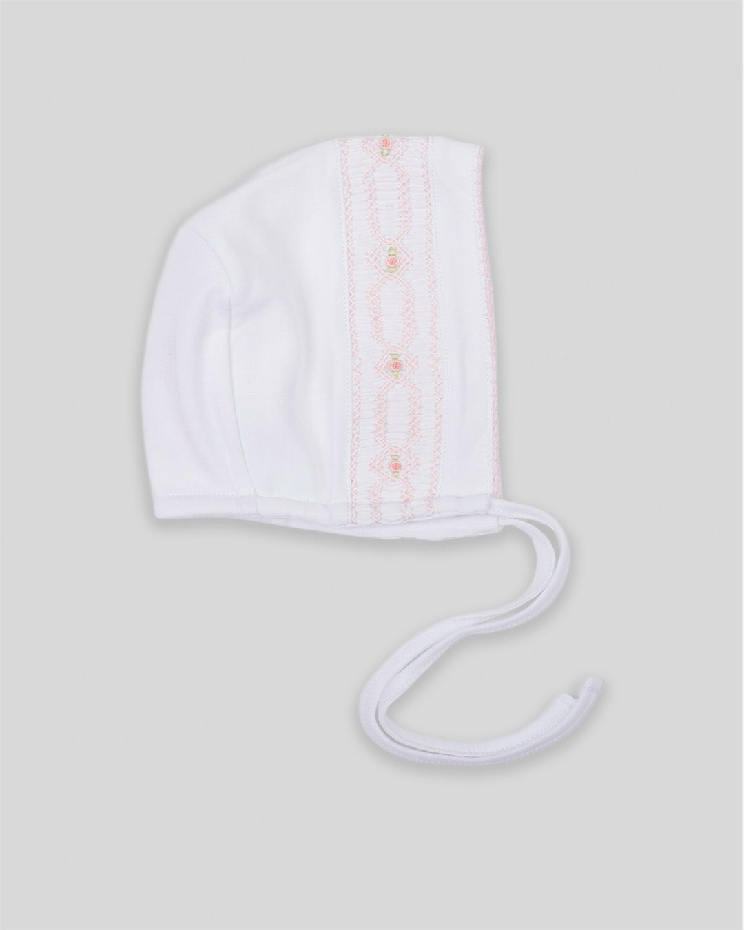 Hand Smocked Baby Girl Bonnet Emmy Pima Cotton - White/Pink