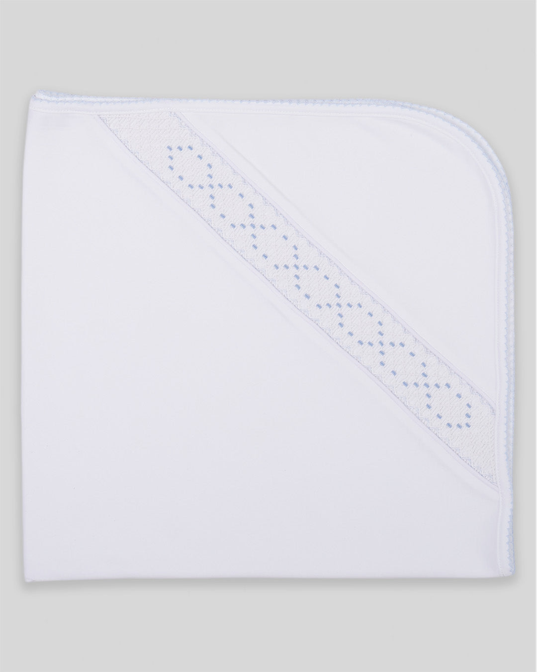 Hand Smocked Baby Boy Blanket Joy Pima Cotton - White/Blue