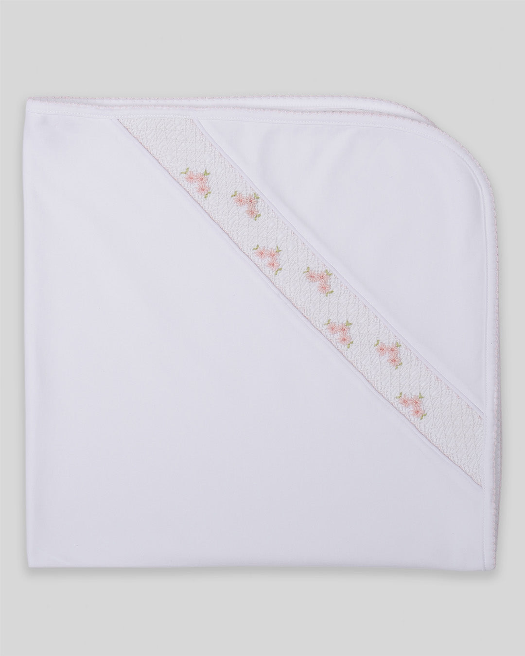Hand Smocked Baby Girl Blanket Zuz Pima Cotton - White/Pink