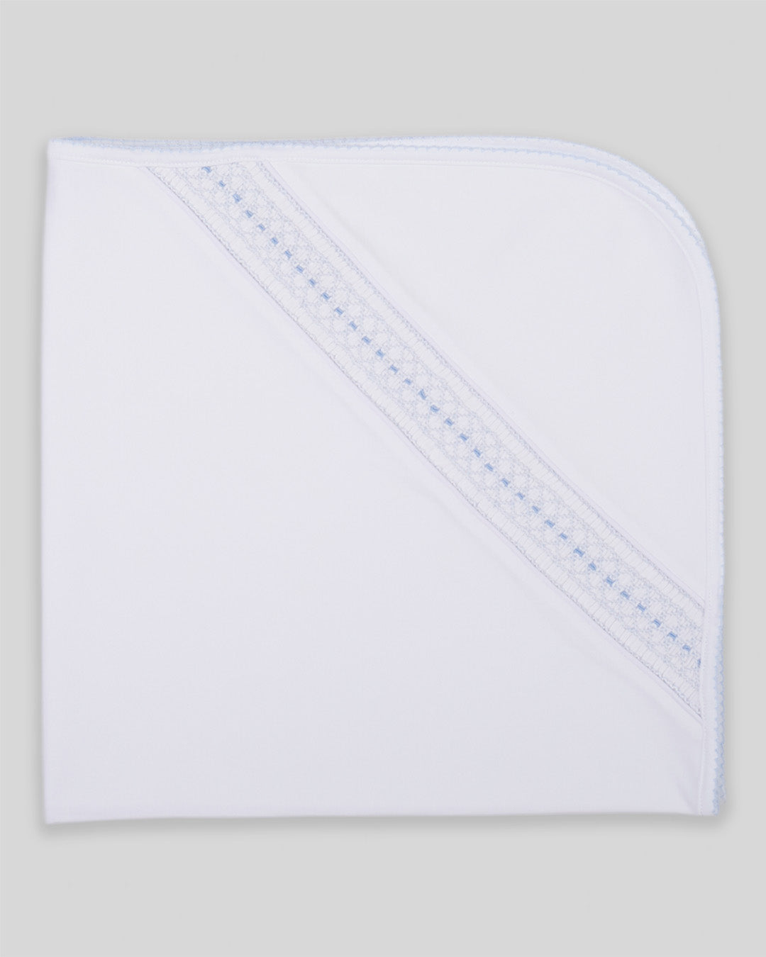 Hand Smocked Baby Boy Blanket Renzi Pima Cotton - White/Blue