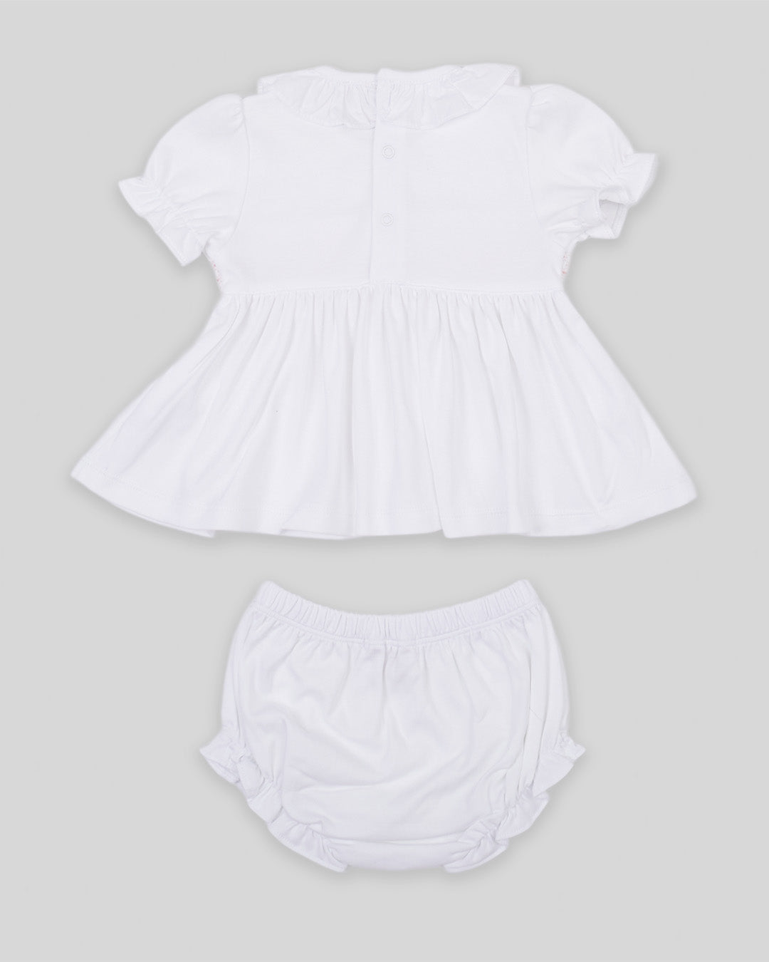 Mini Dress Set Daphne Baby Girl Pima Cotton Hand Smocked - White/Pink