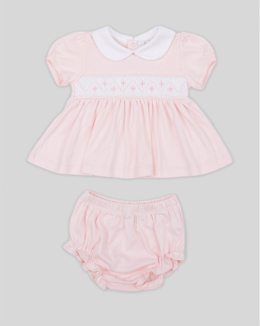 Mini Dress Set Alma Baby Girl Pima Cotton Hand Smocked - Pink