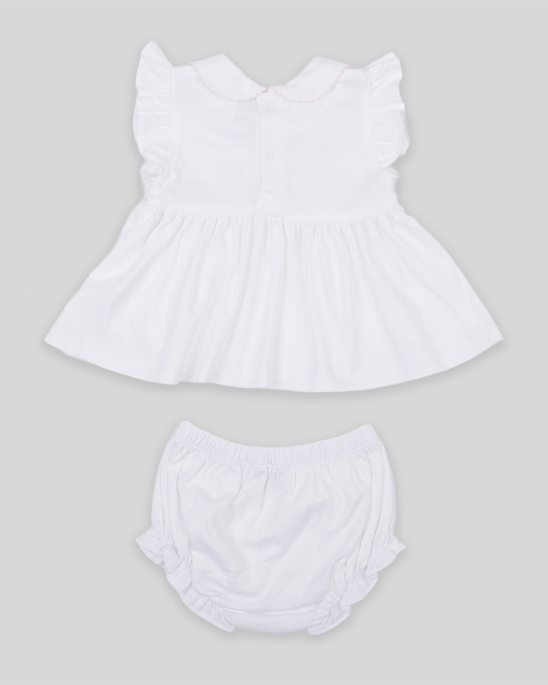 Mini Dress Set Emma Baby Girl Pima Cotton Hand Smocked - White/Pink