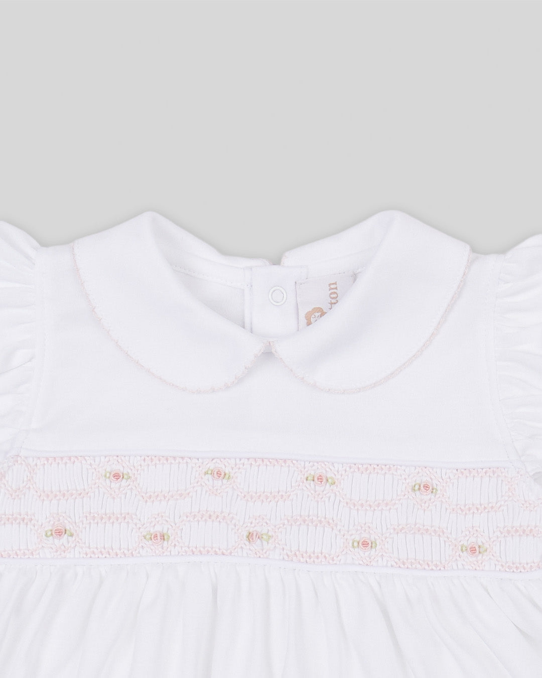 Mini Dress Set Emma Baby Girl Pima Cotton Hand Smocked - White/Pink