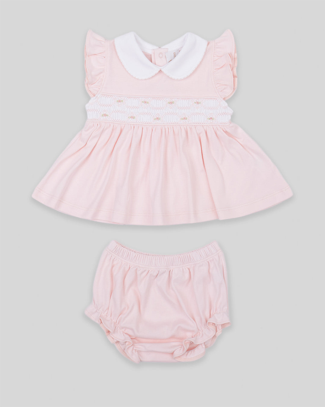 Mini Dress Set Emma Baby Girl Pima Cotton Hand Smocked - Pink