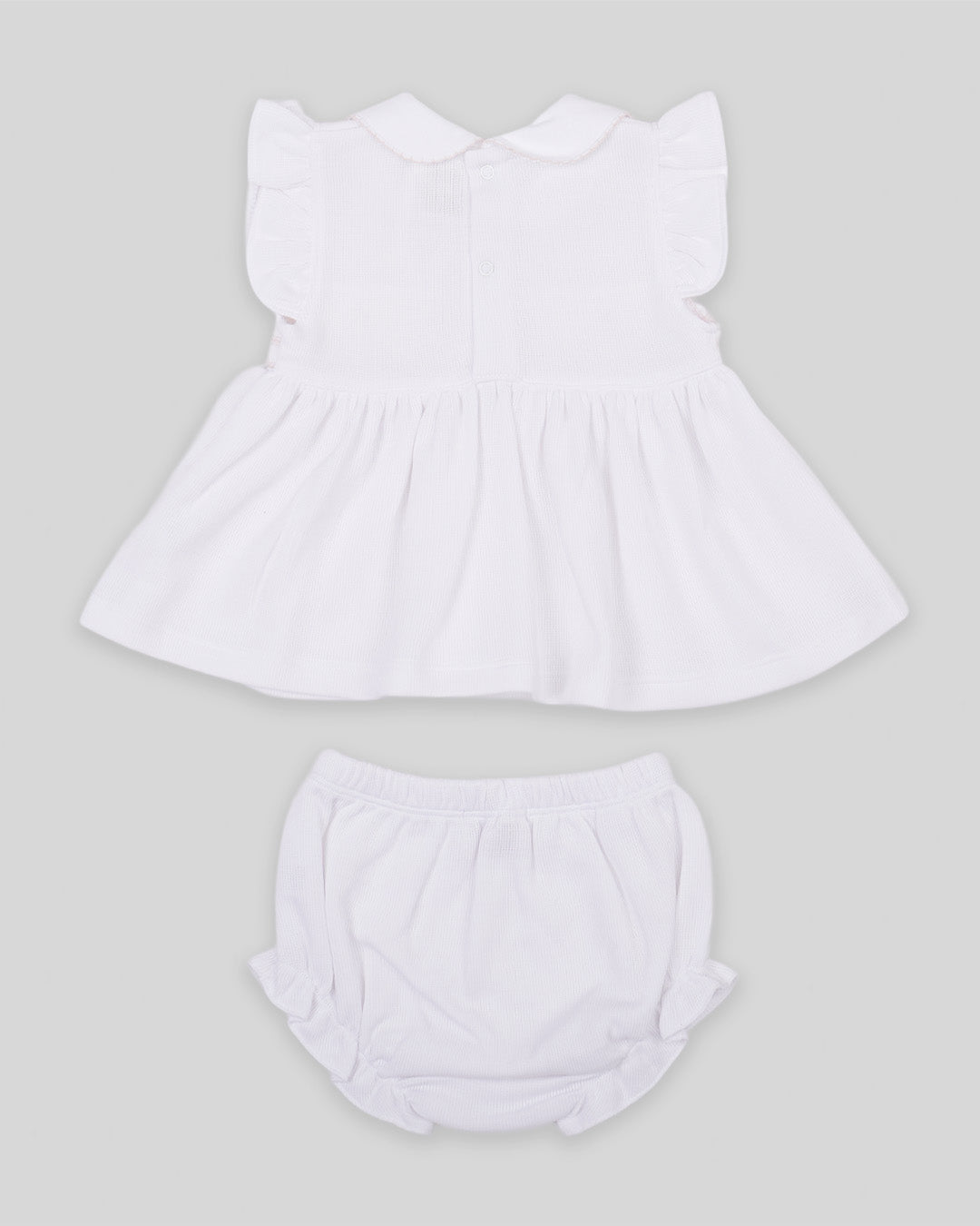 Mini Dress Set Emma Baby Girl Special Knit Pima Cotton Hand Smocked - White