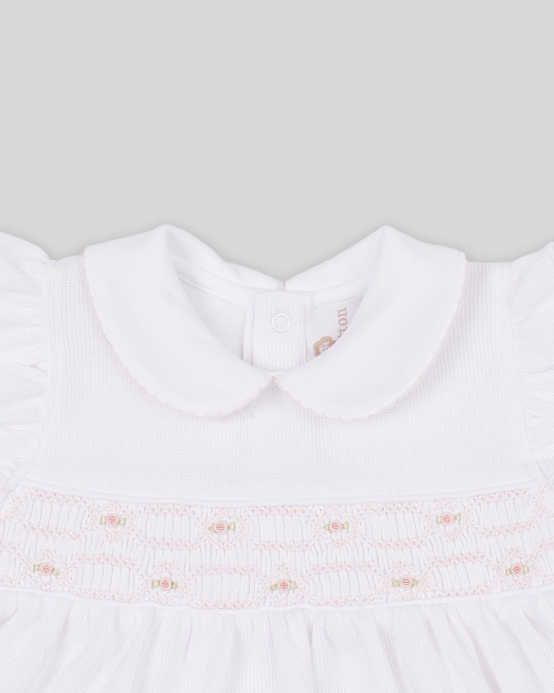 Mini Dress Set Emma Baby Girl Special Knit Pima Cotton Hand Smocked - White
