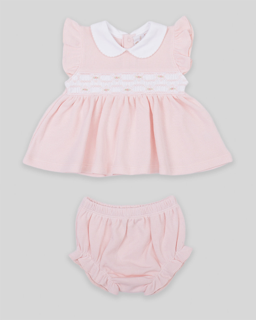 Mini Dress Set Emma Baby Girl Special Knit Pima Cotton Hand Smocked - Pink