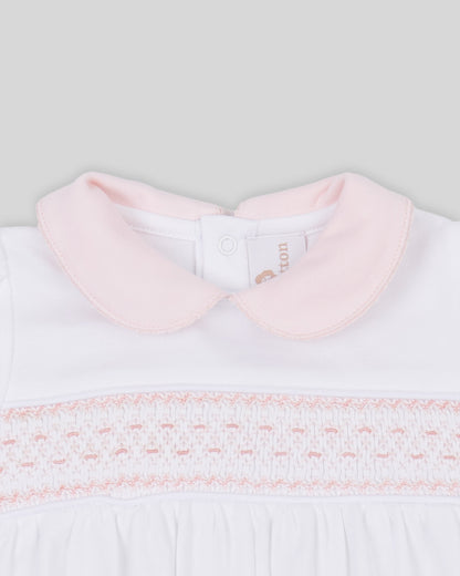 Footie Daphne Baby Girl Pima Cotton Hand Smocked - White/Pink
