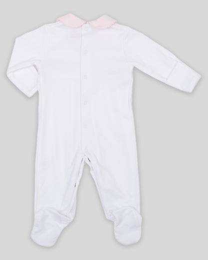 Footie Emmy Baby Girl Pima Cotton Hand Smocked - White/Pink