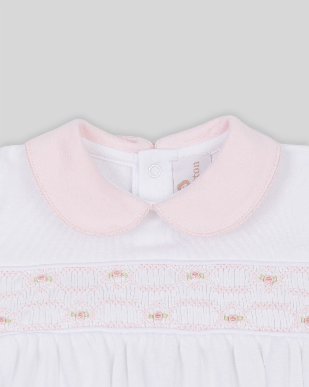 Footie Emmy Baby Girl Pima Cotton Hand Smocked - White/Pink