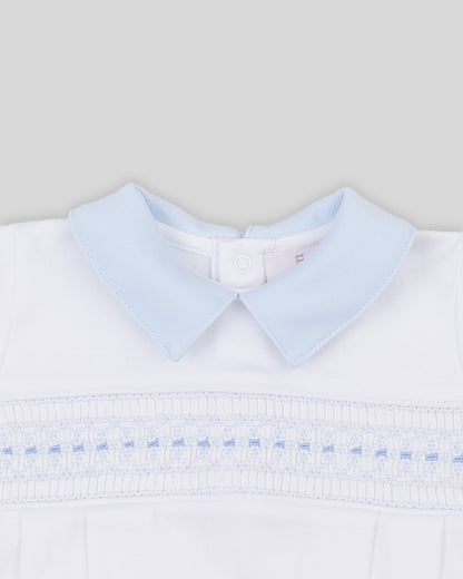Footie Renzi Baby Boy Pima Cotton Hand Smocked - White/Blue