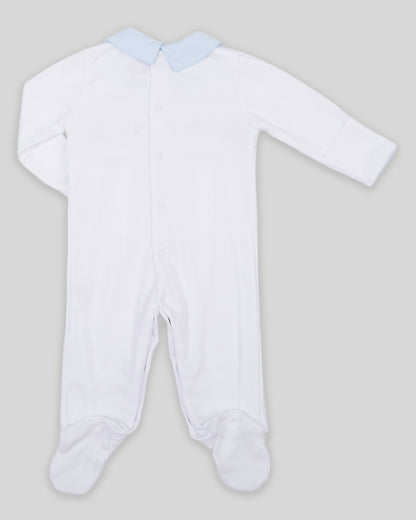 Footie Joy Baby Boy Pima Cotton Hand Smocked - White/Blue