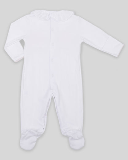 Footie Alma Baby Girl Pima Cotton Hand Smocked - White/Pink