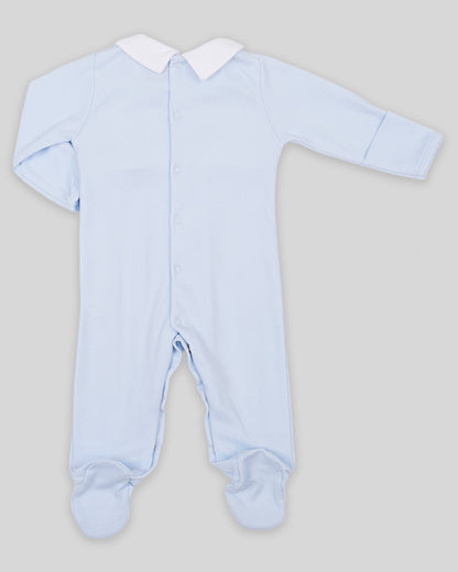 Footie Sailboat Baby Boy Pima Cotton Hand Smocked - Blue/Navy