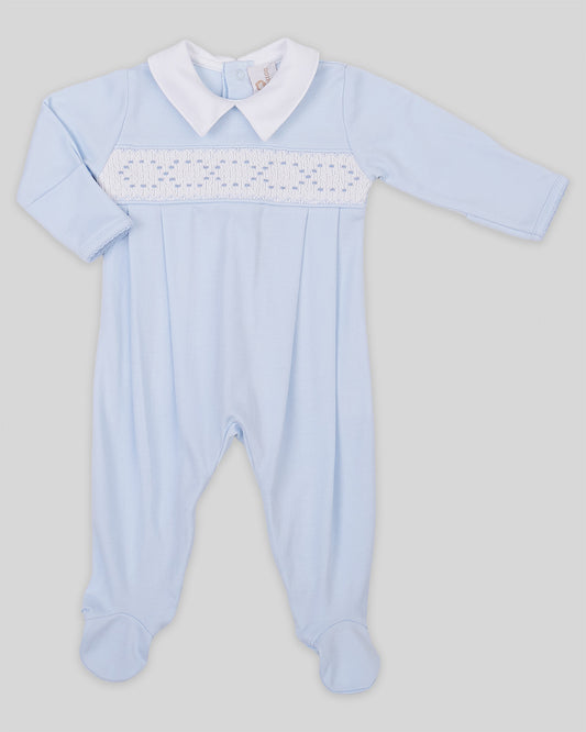Footie Joy Baby Boy Pima Cotton Hand Smocked -Blue