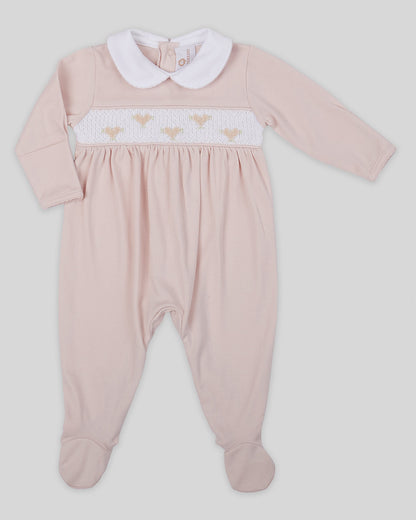 Footie Zuzzel Baby Girl Pima Cotton Hand Smocked - Nude