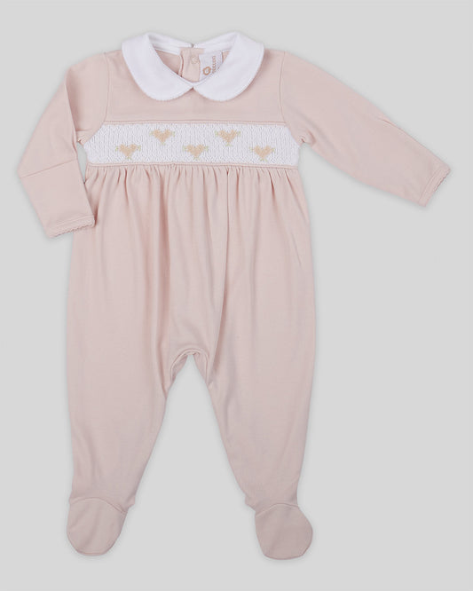 Footie Zuzzel Baby Girl Pima Cotton Hand Smocked - Nude
