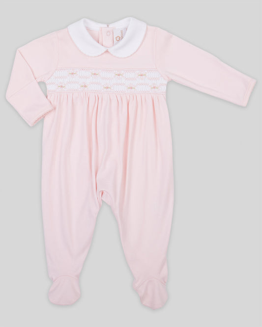 Footie Emmy Baby Girl Pima Cotton Hand Smocked - Pink