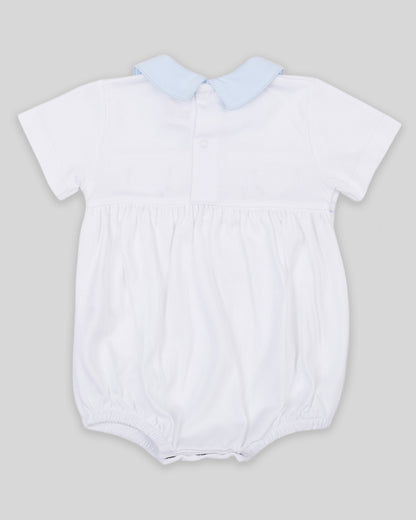 Bubble Sailboat Baby Boy Pima Cotton Hand Smocked - White/Navy