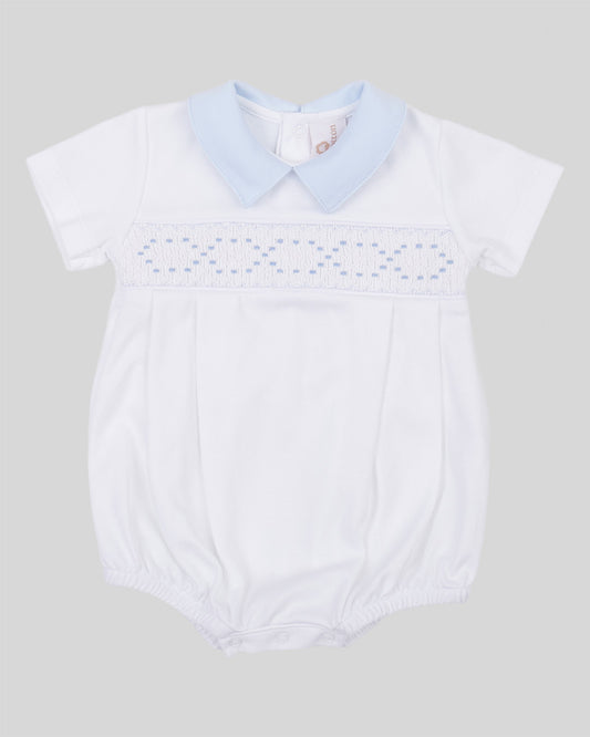 Bubble Joy Baby Boy Pima Cotton Hand Smocked - White/Blue